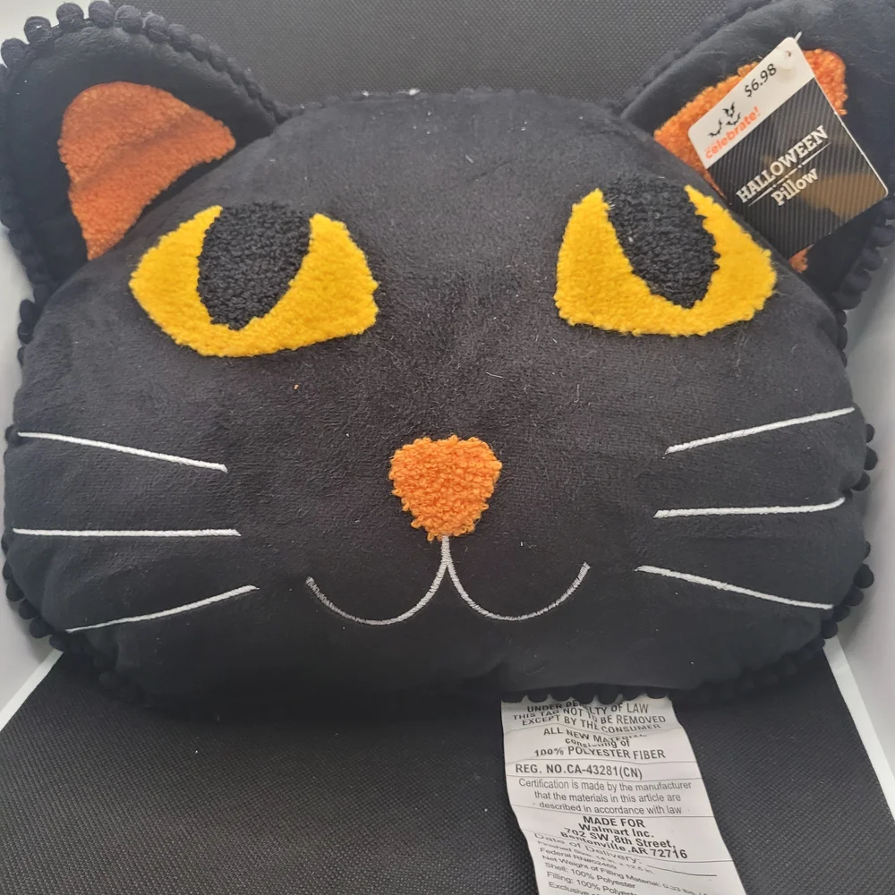 Halloween Cat Pillow - Black and Orange